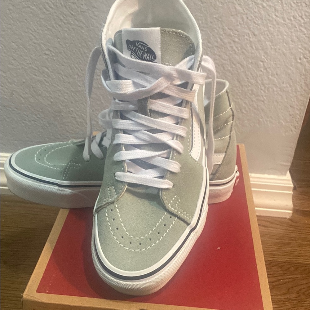 Vans Green and White High-Top Sneakers